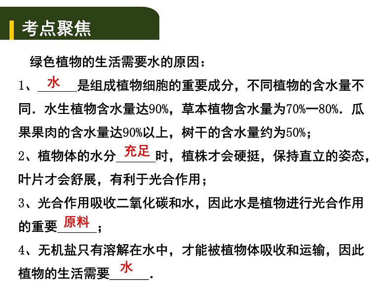 中考生物一轮复习课件4.2绿色植物的生活需要水和无机盐（含答案）第3页