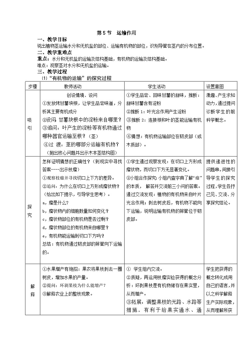 第5章绿色开花植物的生活方式第5节运输作用教案01