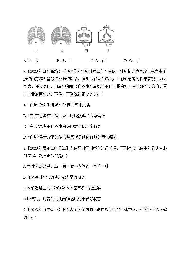 （6）人体的呼吸——2023年中考生物真题专项汇编02