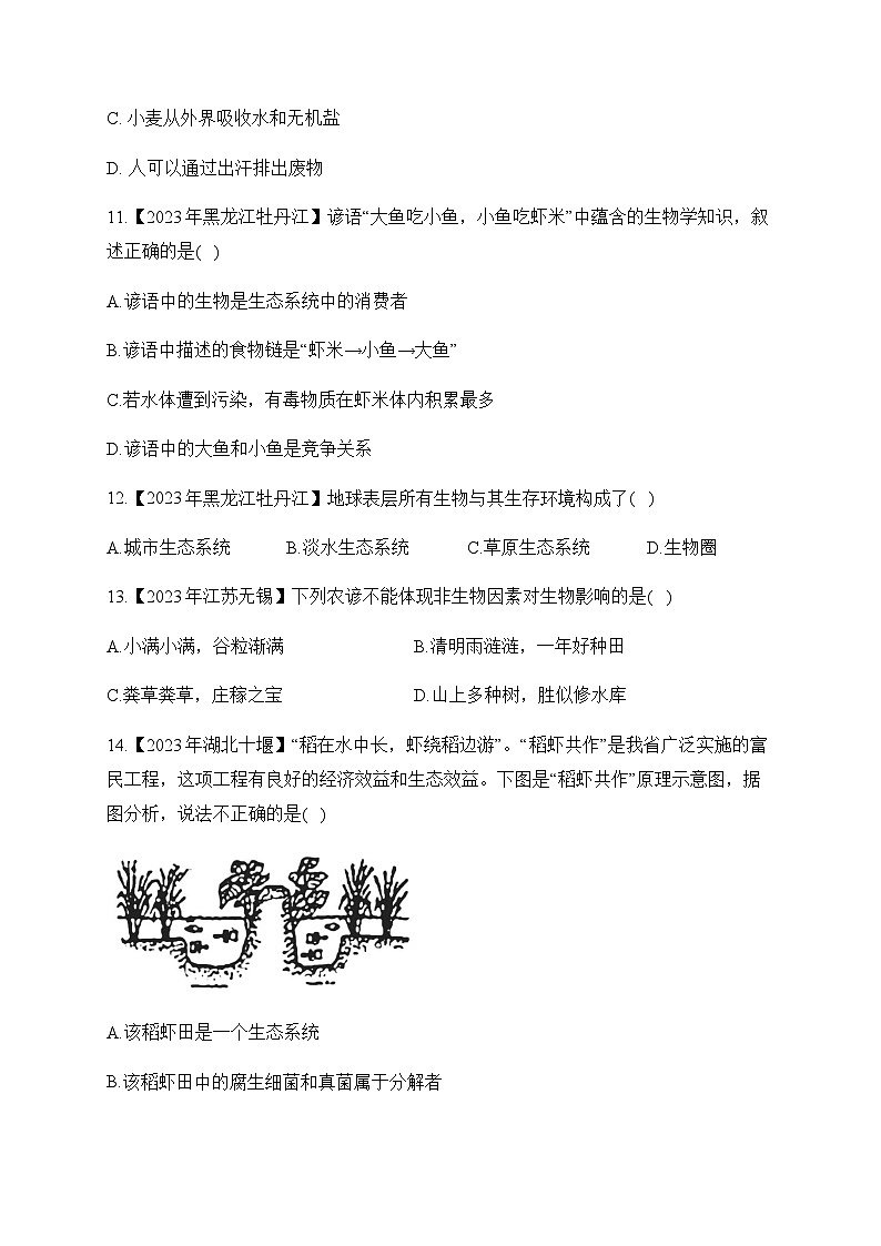 （1）生物与环境——2023年中考生物真题专项汇编03