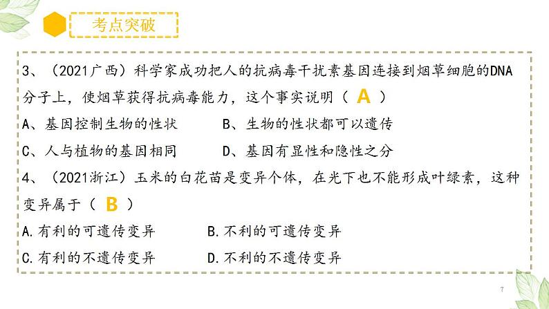 中考生物一轮复习习题精炼课件 专题20 生物的遗传和变异（含答案）第7页