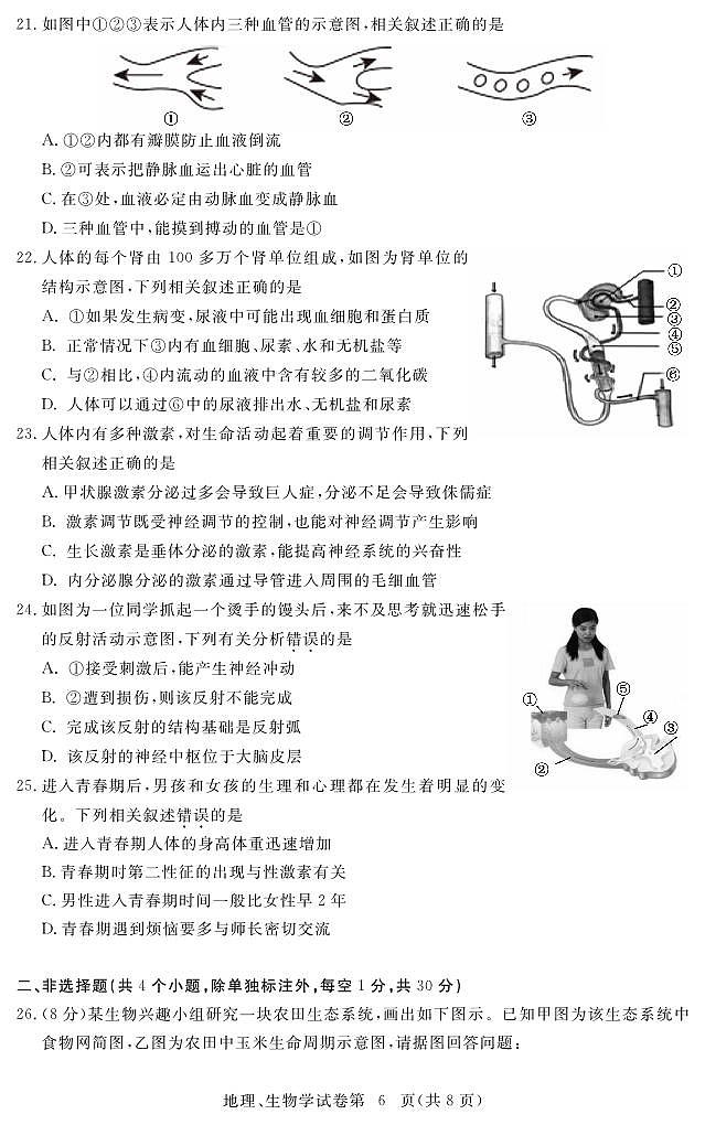 黄冈市2023年秋季八年级教学质量抽测生物试卷（附答案）02