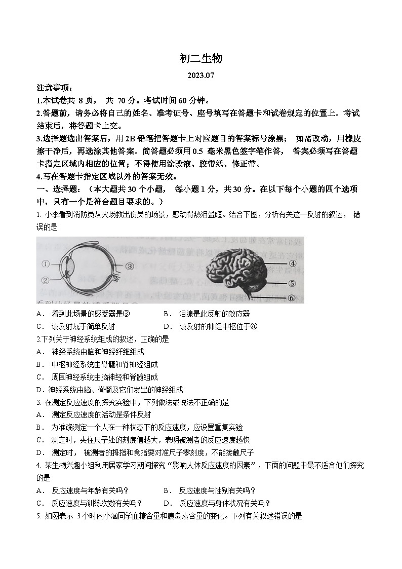 山东省威海市乳山市2022-2023学年七年级下学期期末生物试题第1页