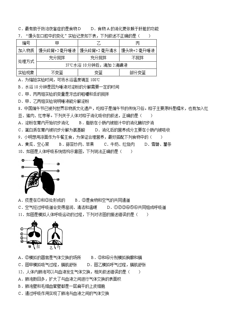 湖北省十堰市郧阳区2022-2023学年七年级下学期期中生物试题第2页