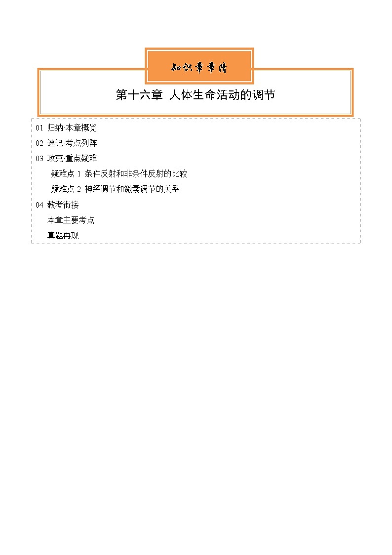 【期中单元知识点归纳】 （苏教版）2023-2024学年八年级生物上册 第十六章 人体生命活动的调节 讲义01