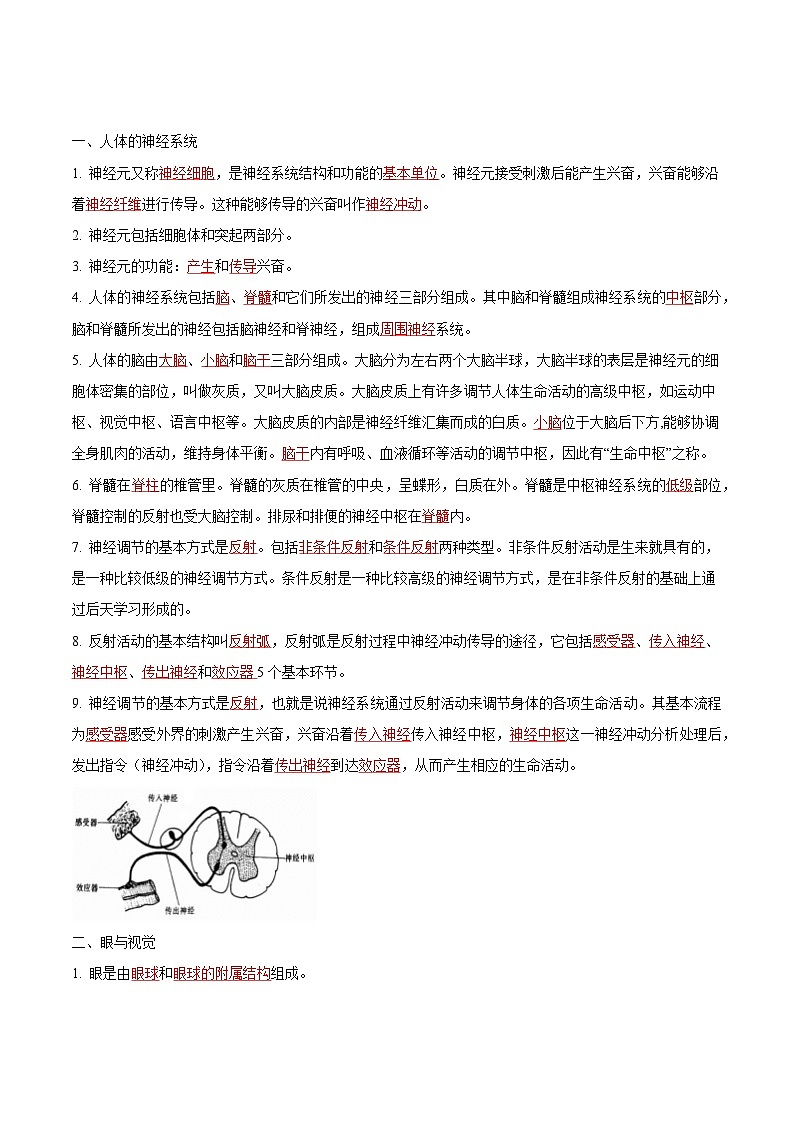 【期中单元知识点归纳】 （苏教版）2023-2024学年八年级生物上册 第十六章 人体生命活动的调节 讲义03