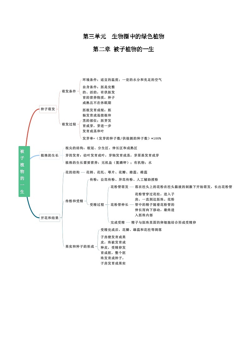【期中单元知识点归纳】 2023-2024学年七年级生物上册 第二章 被子植物一生- 讲义01