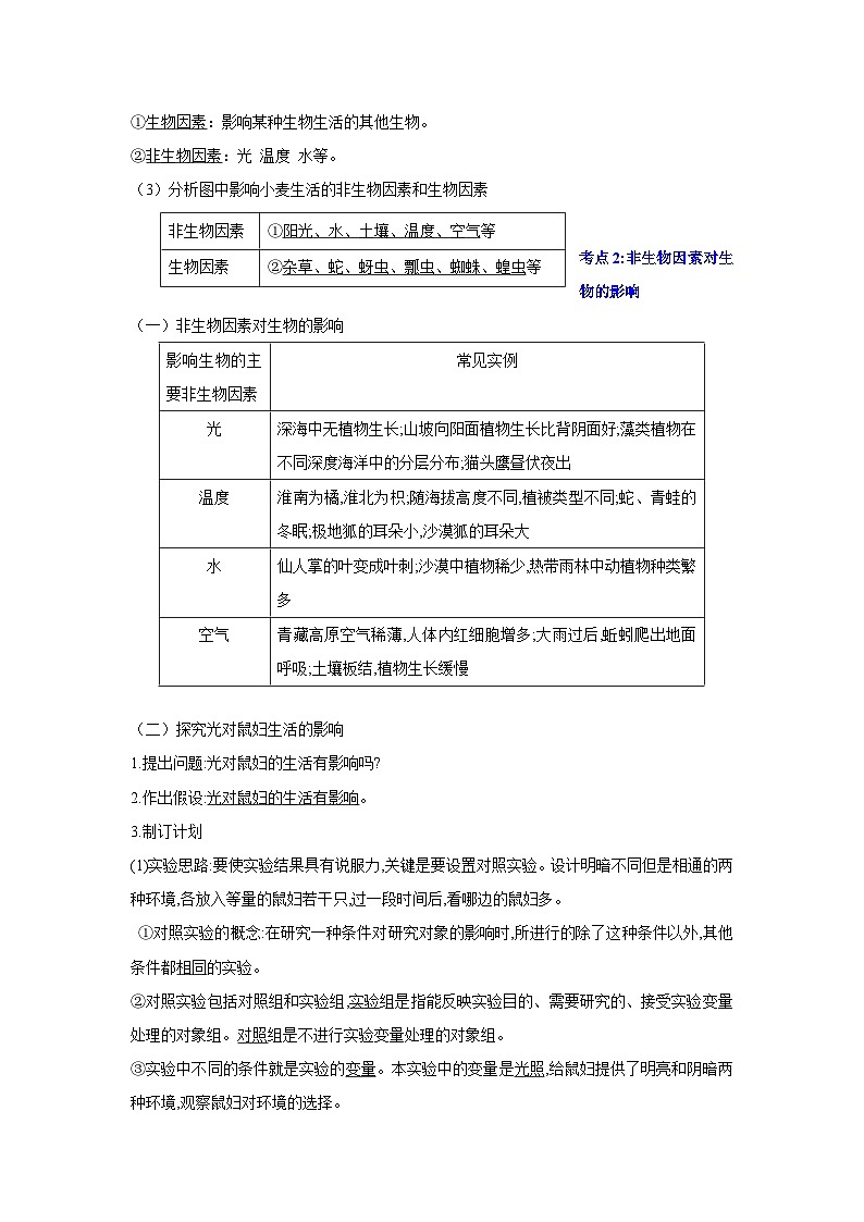 【期中单元知识点归纳】 2023-2024学年七年级生物上册 第二章 了解生物圈  讲义02