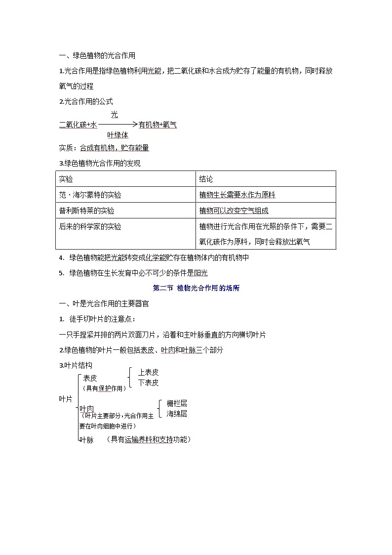 【期中单元知识点归纳】（苏教版）2023-2024学年七年级生物上册 第六章 绿色植物的光合作用和呼吸作用 讲义02