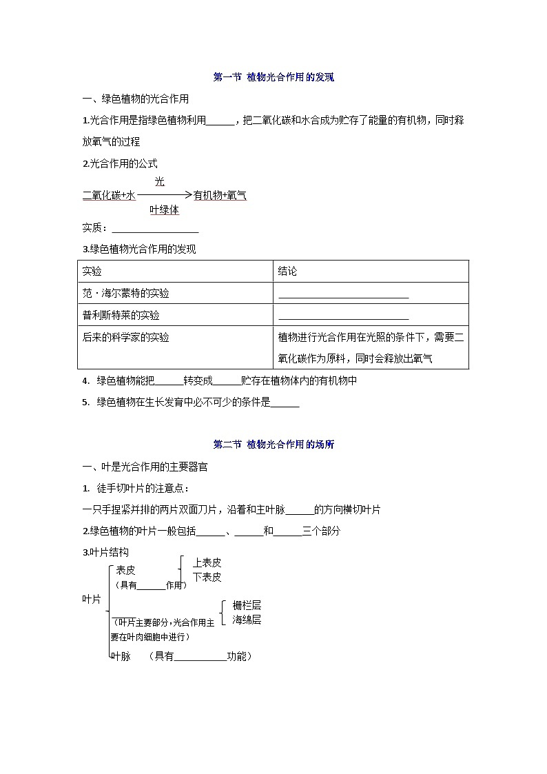 【期中单元知识点归纳】（苏教版）2023-2024学年七年级生物上册 第六章 绿色植物的光合作用和呼吸作用 讲义02
