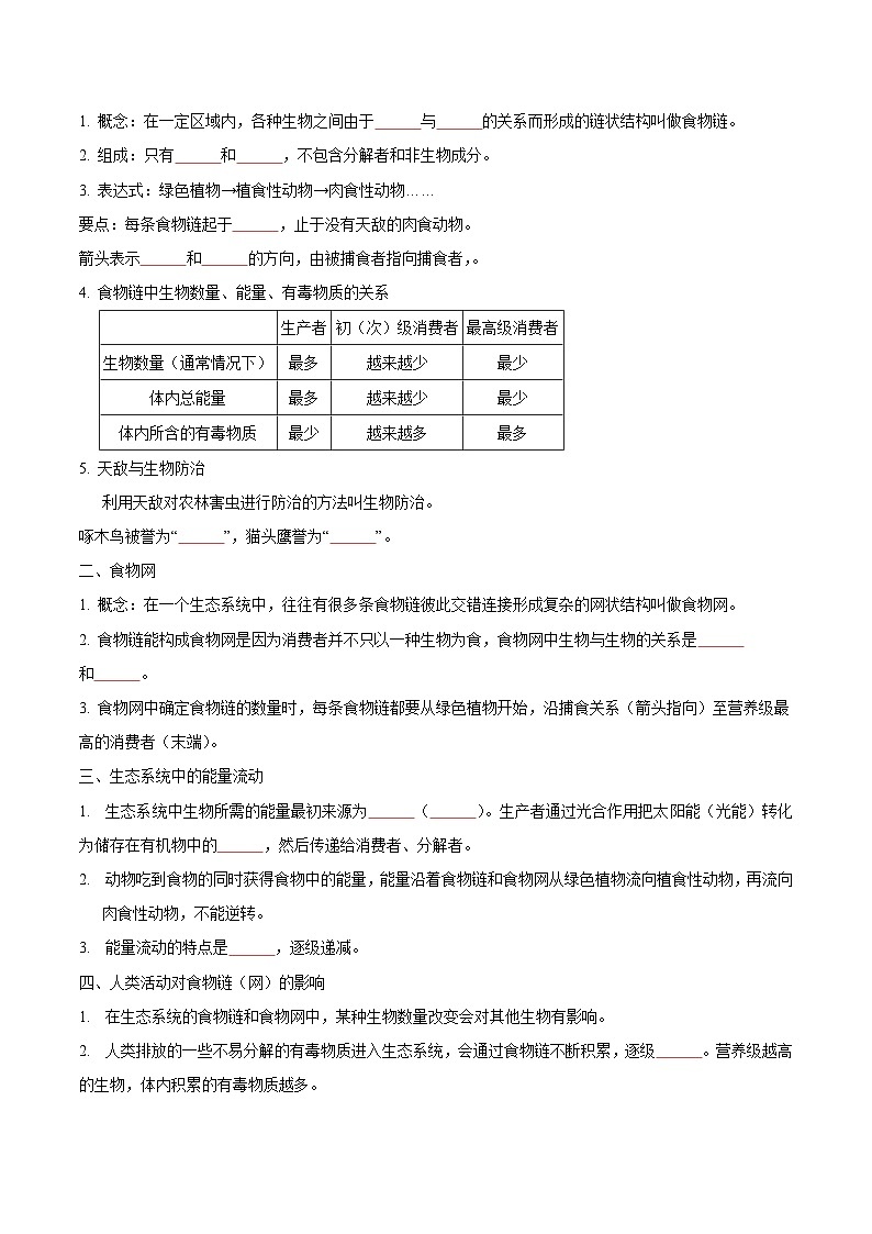 【期中单元知识点归纳】（苏科版）2023-2024学年七年级生物上册 第六章 生物之间的食物关系 讲义02