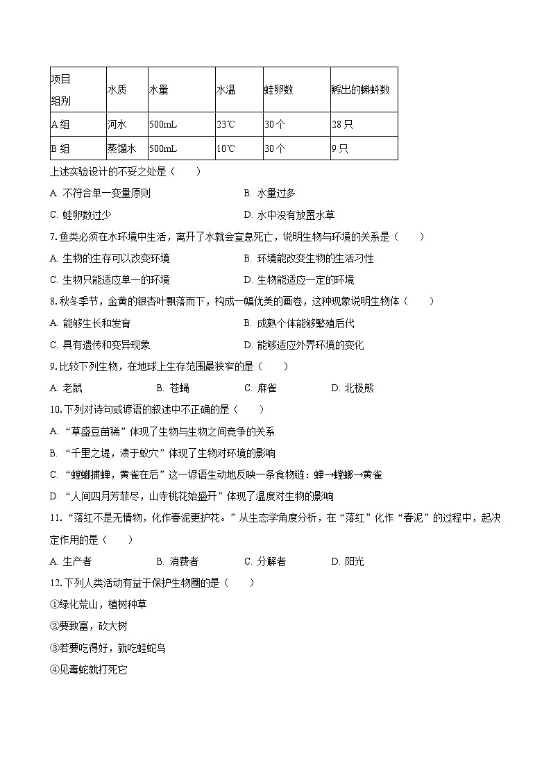 江苏省宿迁市宿豫区2022-2023学年七年级上学期期末生物试卷第2页