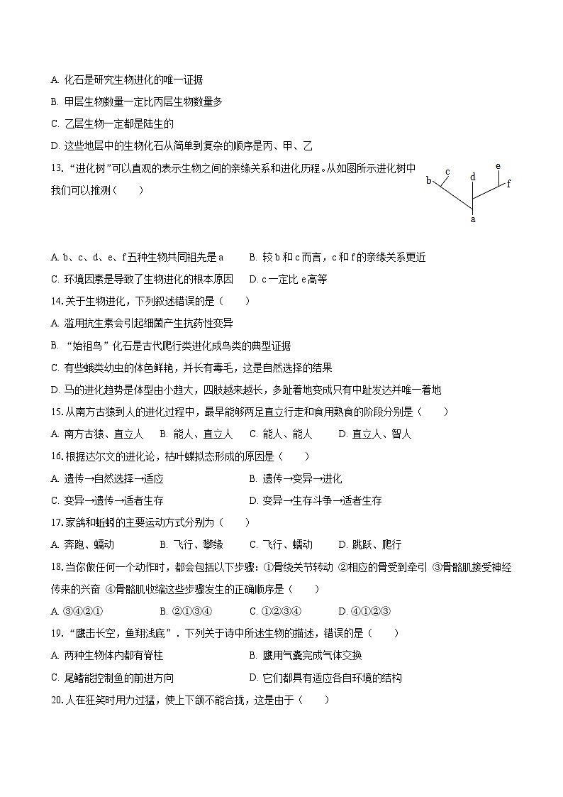 河南省洛阳市孟津县2022-2023学年八年级上学期期末生物试卷+第3页
