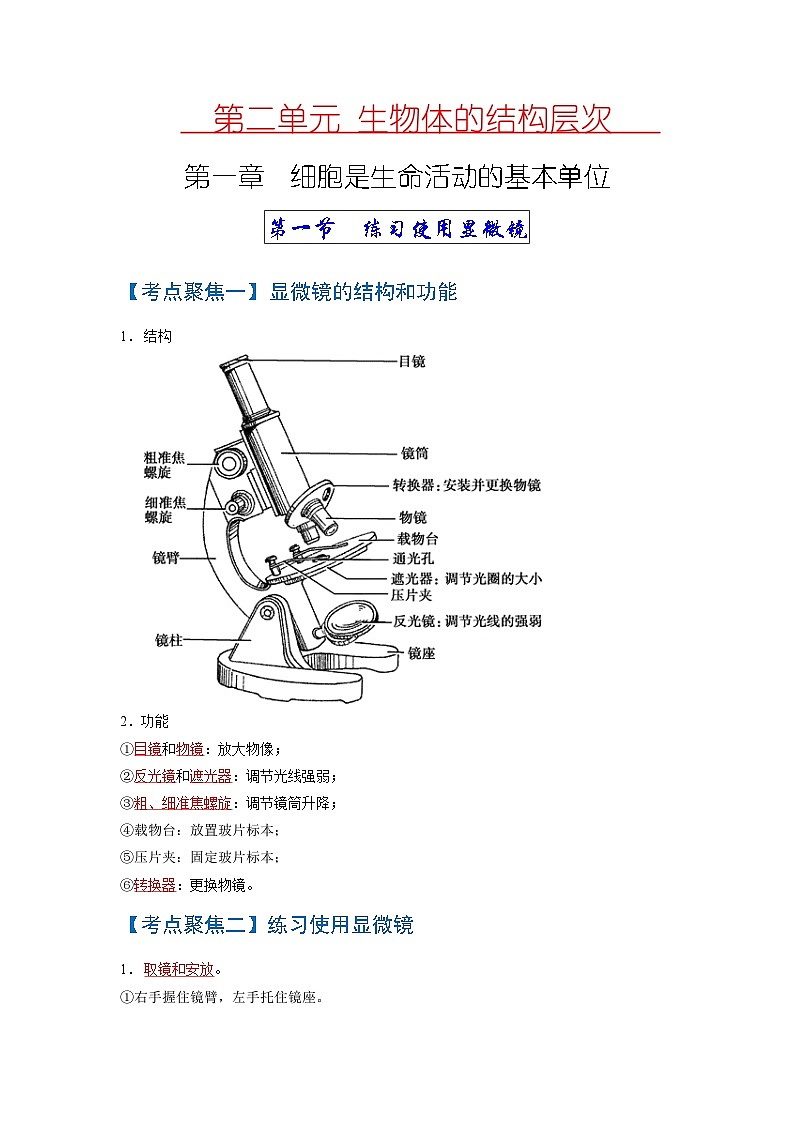 考点02  细胞是生命活动的基本单位 中考生物 知识点复习（人教版）第1页