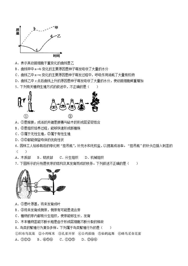 88，山东省济南市槐荫区2022-2023学年八年级下学期开学考试生物试题(无答案)02