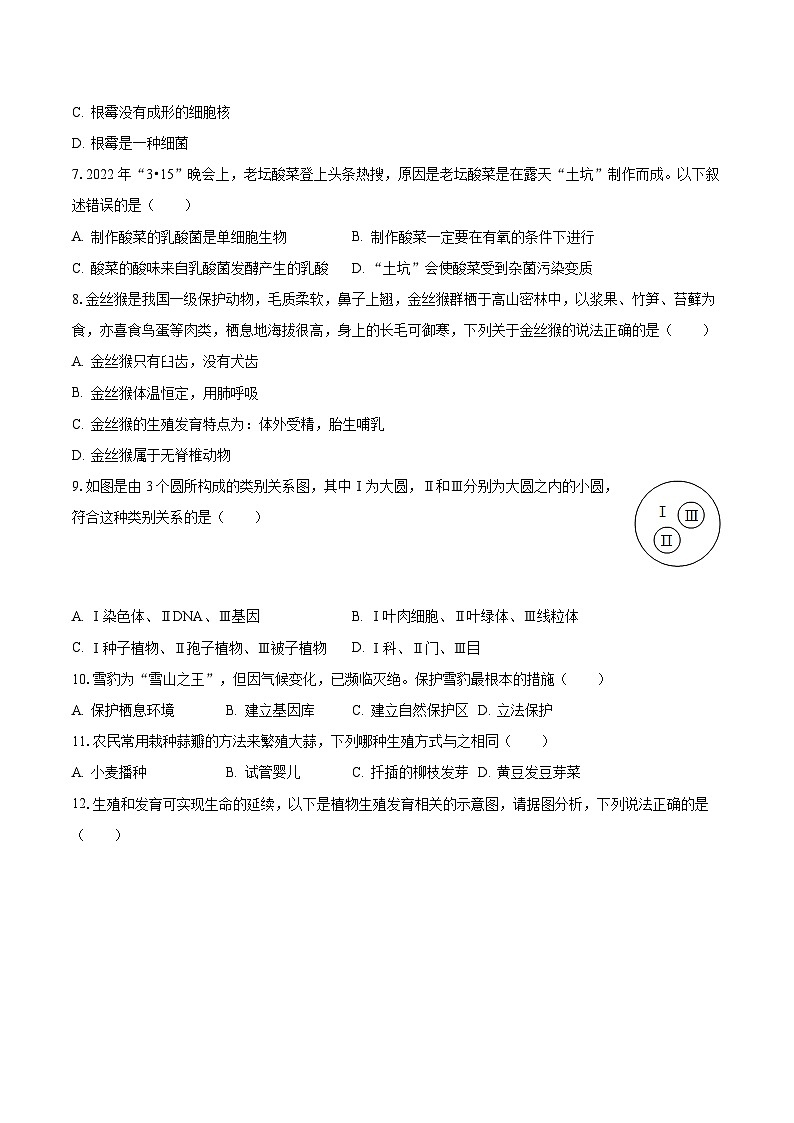 湖南省娄底市涟源市2022-2023学年八年级上学期期末生物试卷+02