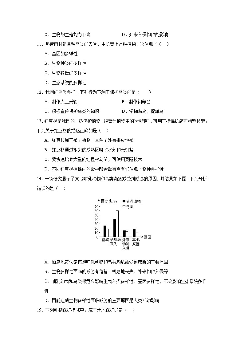 【期中单元测试卷】（人教版）八年级生物上册 第二、三章+认识生物的多样性及其保护【基础卷】03