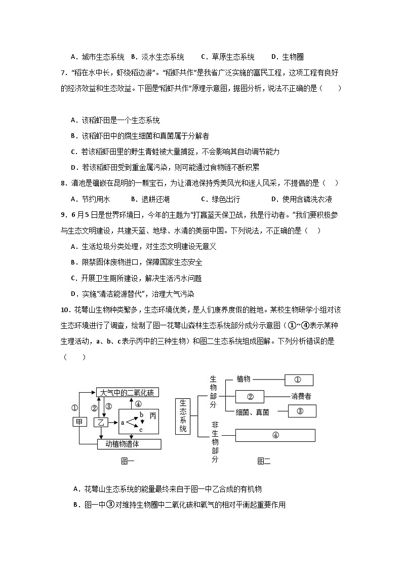 【期中单元测试卷】（苏教版）2023-2024学年八年级生物上册 第二十章 生物圈是最大的生态系统 单元测试卷02