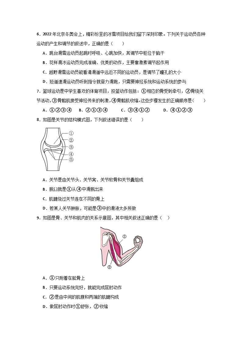 【期中单元测试卷】（苏教版）2023-2024学年八年级生物上册 第十七章 动物的运动 单元测试卷02