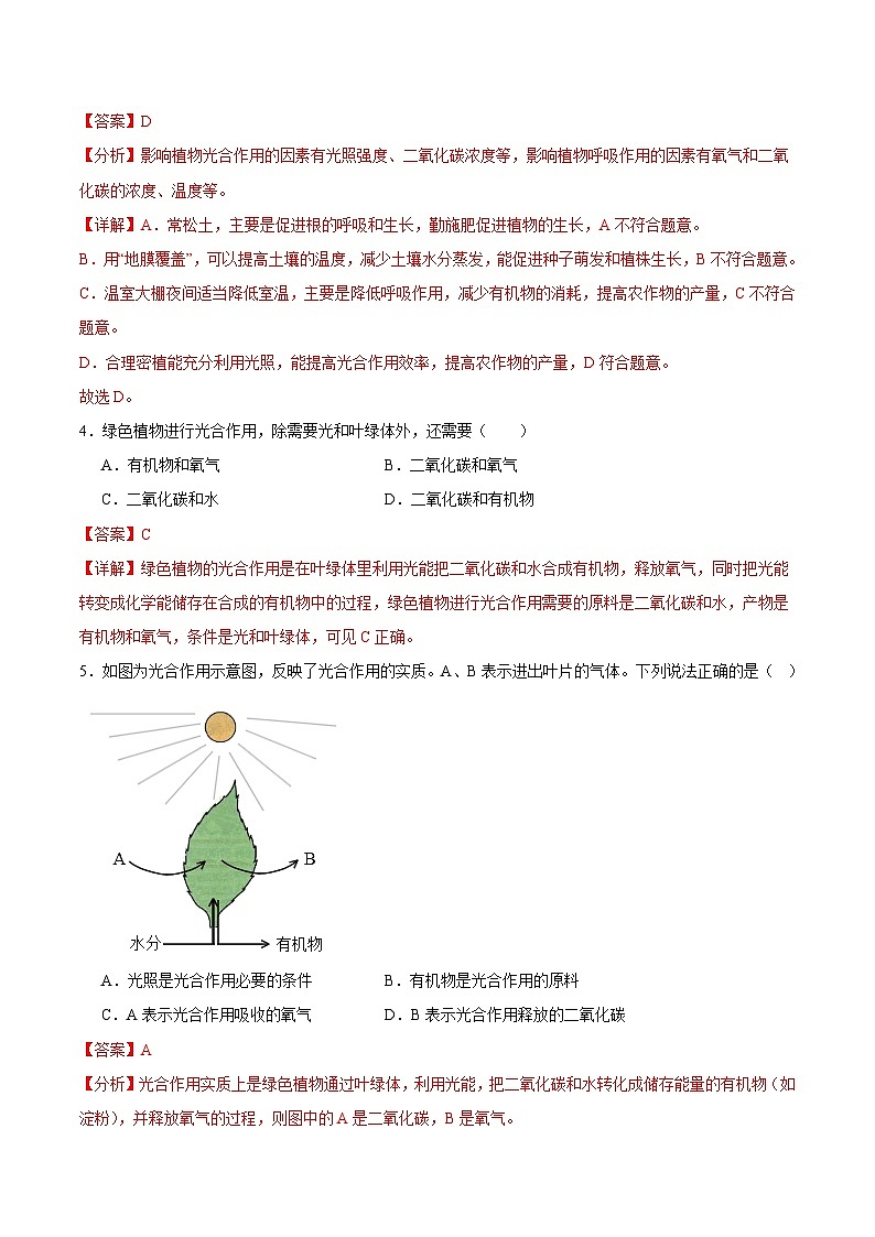 【期中单元测试卷】（苏科版）2023-2024学年七年级生物上册 第四章+绿色植物是有机物的生产者 单元测试卷02