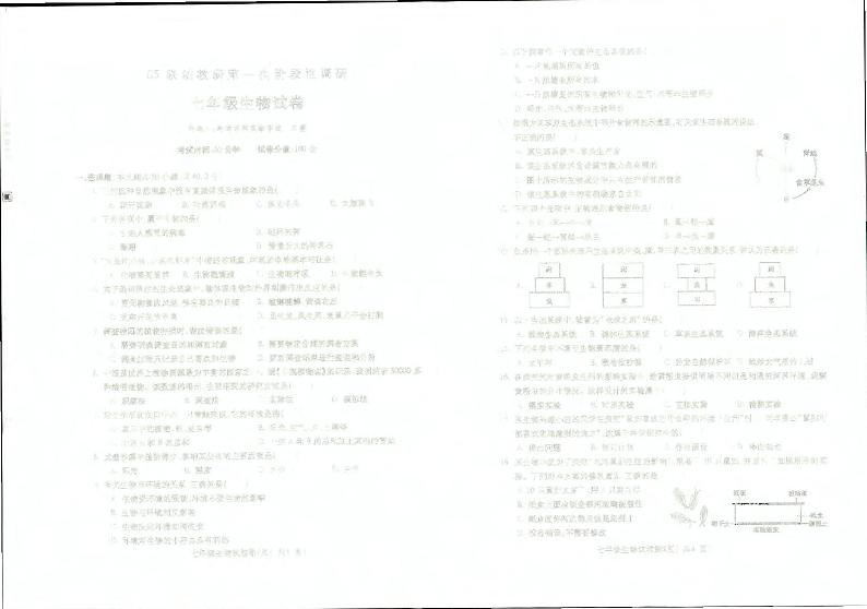 安徽省蚌埠市蚌山区G5联动教研2023-2024学年七年级上学期10月月考生物试题第1页
