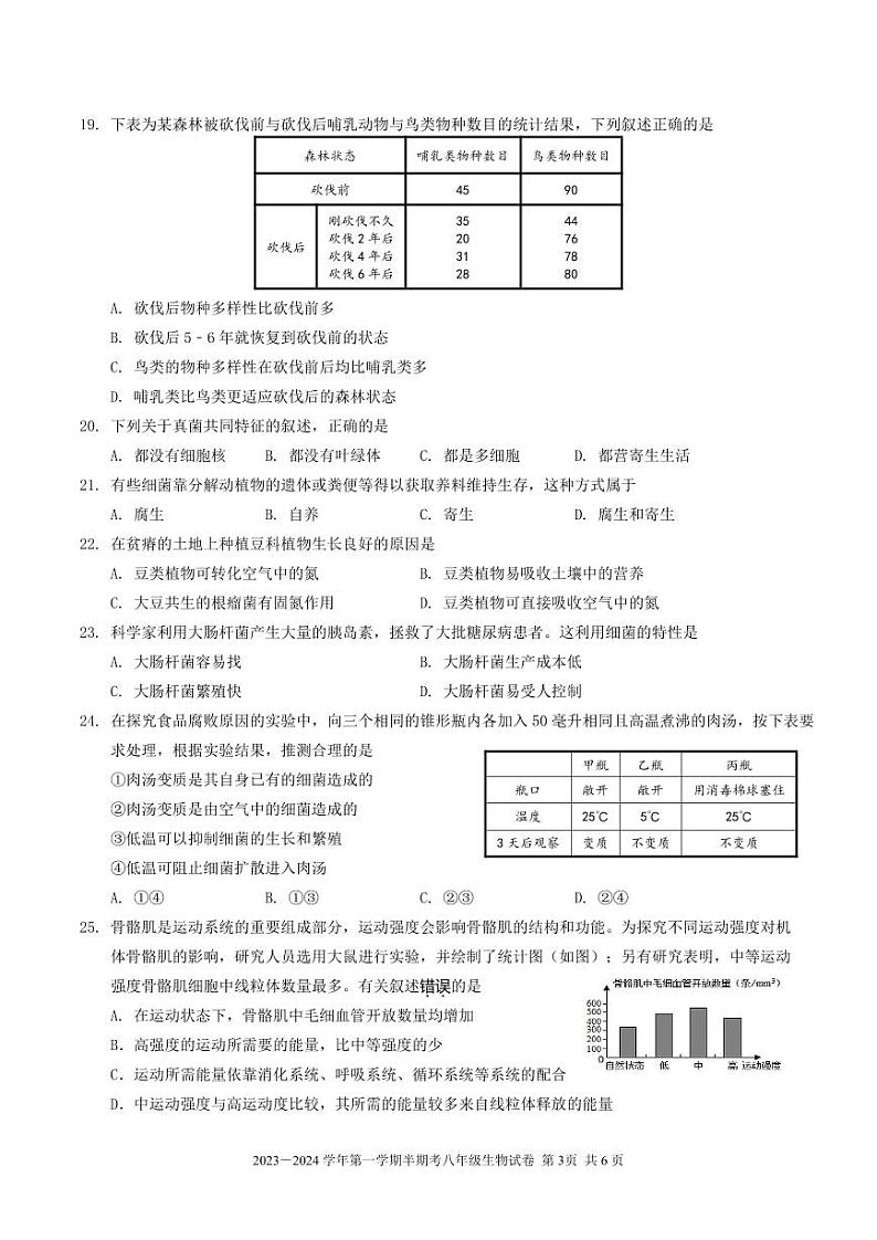 福建省龙岩市上杭县紫金中学2023-2024学年八年级上学期第一次月考生物试题第3页