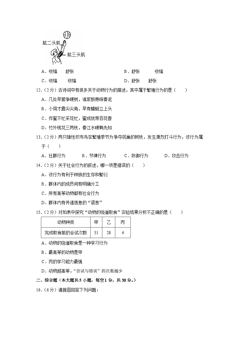 广西河池市凤山县2023-2024学年八年级上学期9月份月考生物试卷第3页