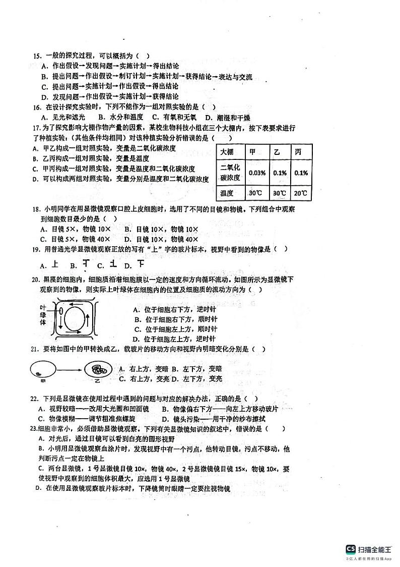 山东省济南市长清区第五初级中学2023-2024学年七年级上学期10月月考生物试题第2页
