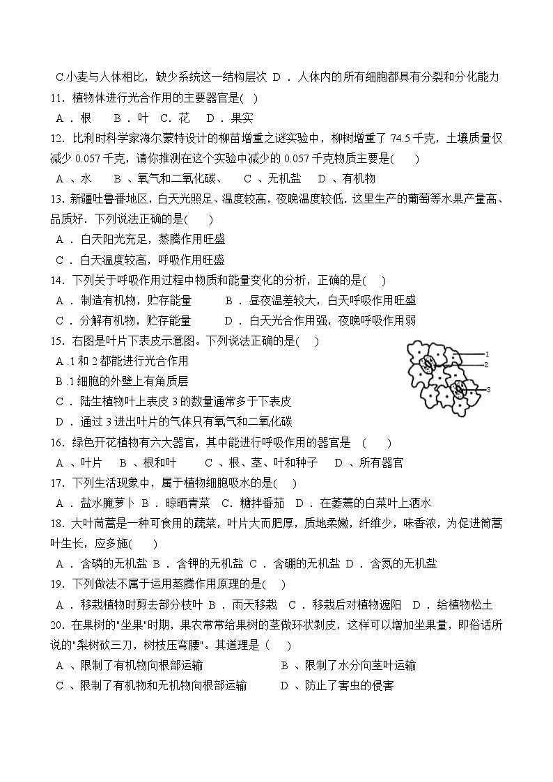 安徽省淮南市大通区2022-2023学年第一学期期末考试卷七年级生物人教版01.第2页