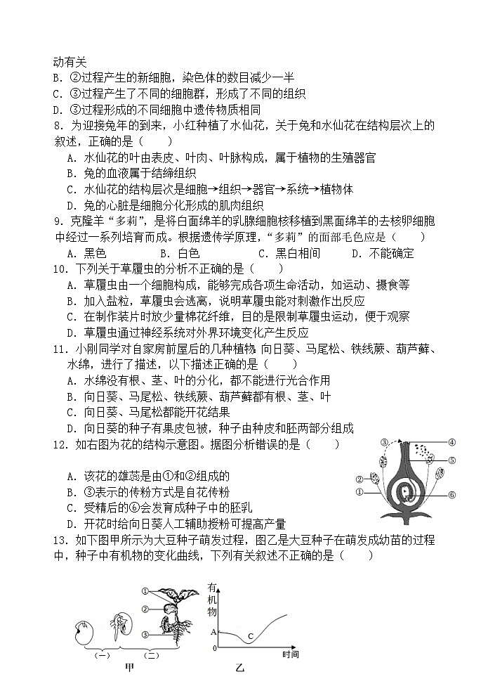 河南郑州市外国语中学-2022-2023学年七上生物期末试卷第2页