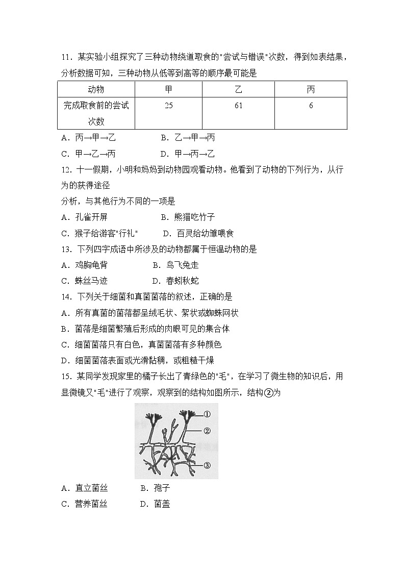 河南省新乡市封丘县2022-2023上期八年级生物期末试卷03