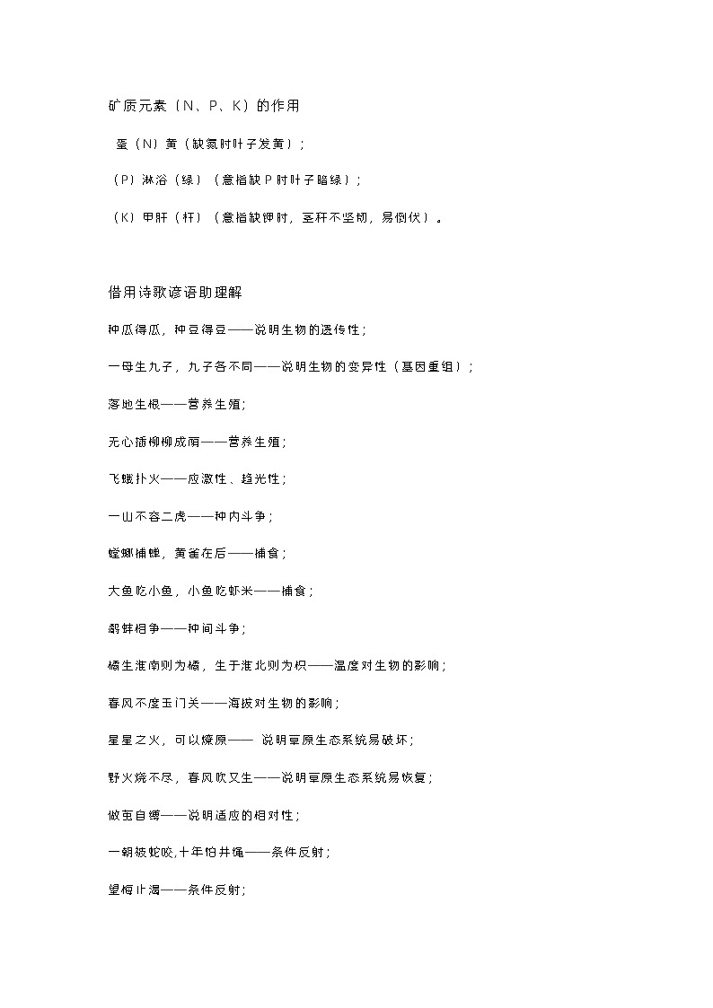 初中生物必背重点知识口诀第1页