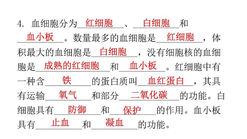 北师大版七年级生物下册基础知识填空题第9章人体内的物质运输课件04