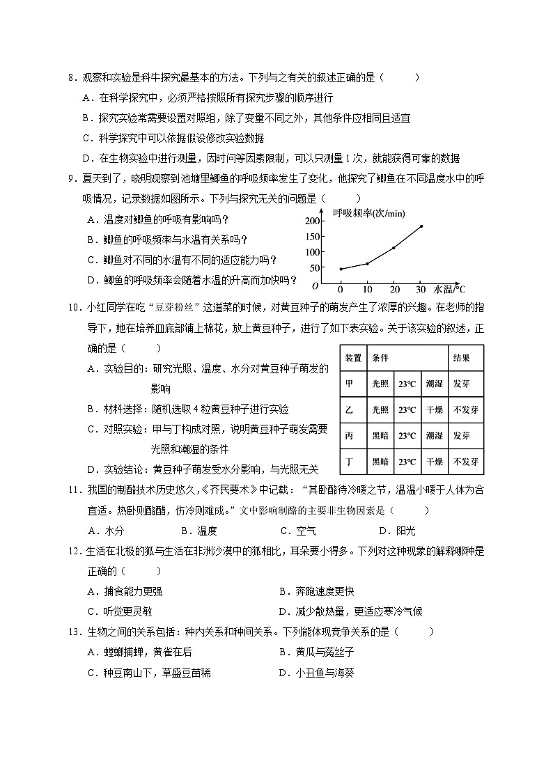江苏南通市通州区育才中学七年级单元质量监测生物试卷第2页