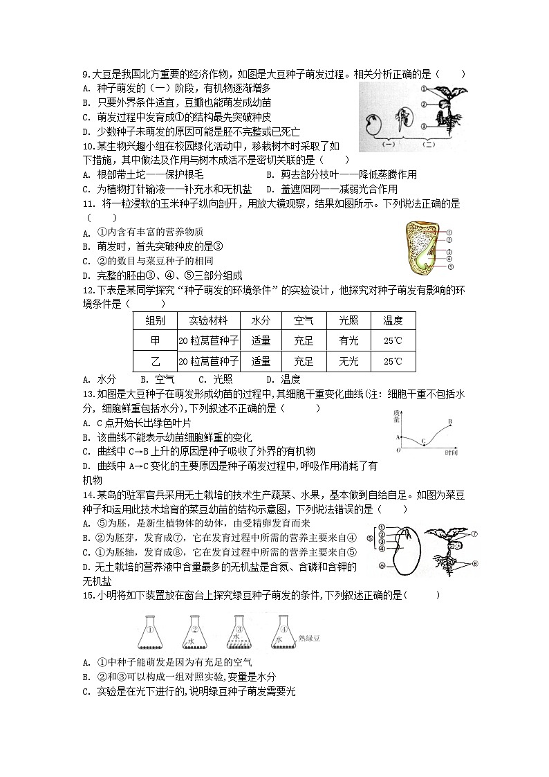 山东省乐陵市化楼镇中学2023-2024学年八年级上学期9月月考生物试题02