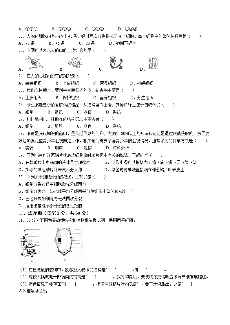 云南省文山州文山市第二学区2023-2024学年七年级上学期9月月考生物试题第3页