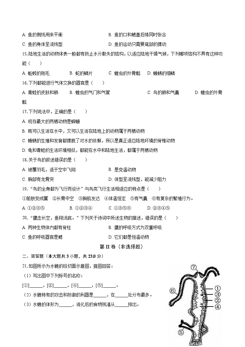 2023-2024学年河南省南阳市宛城区五校联考八年级（上）月考生物试卷（10月份）（含解析）03