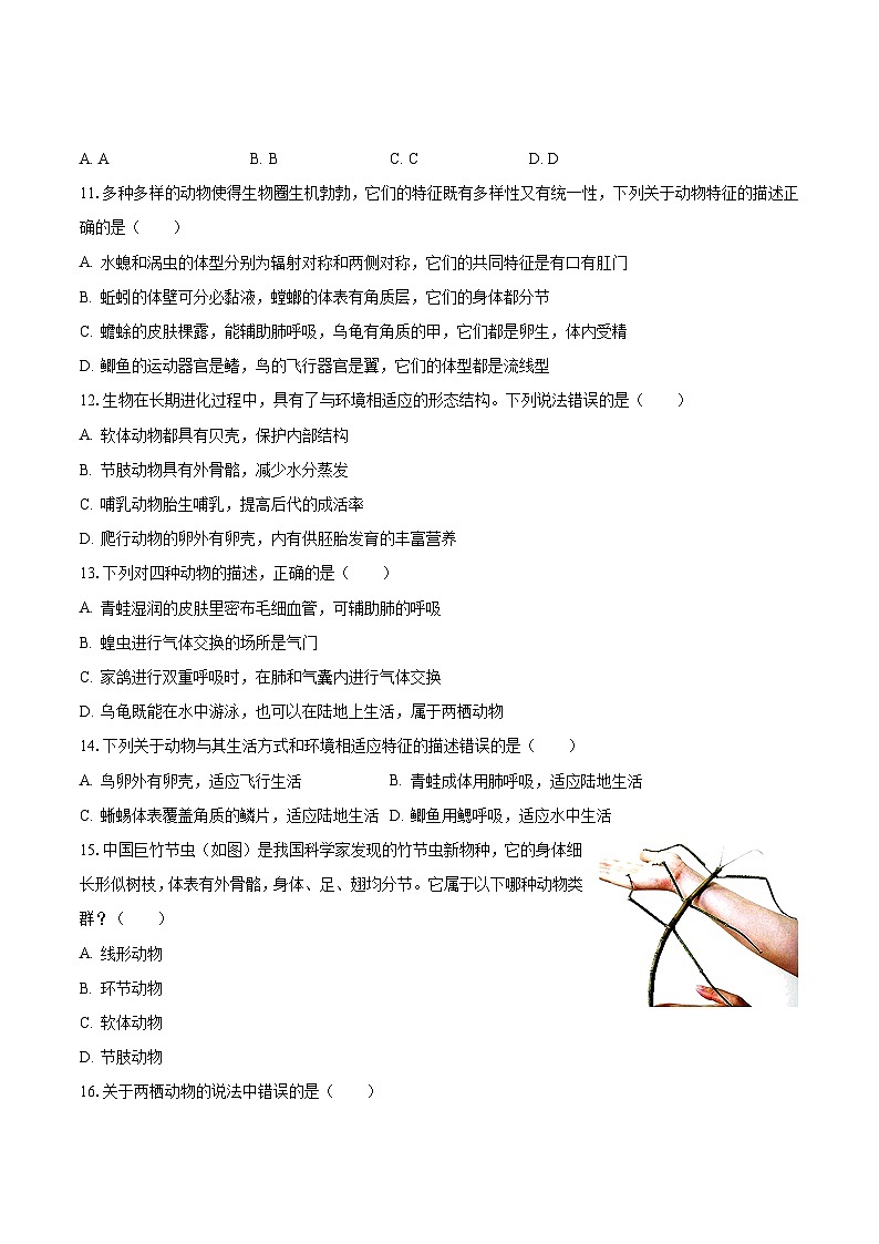 2023-2024学年河南省周口市商水县城关乡二中八年级（上）月考生物试卷（10月份）（含解析）第3页
