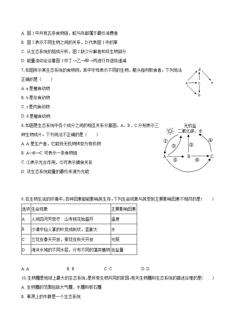 2023-2024学年内蒙古呼和浩特三十九中金地校区七年级（上）第一次月考生物试卷（含解析）第2页