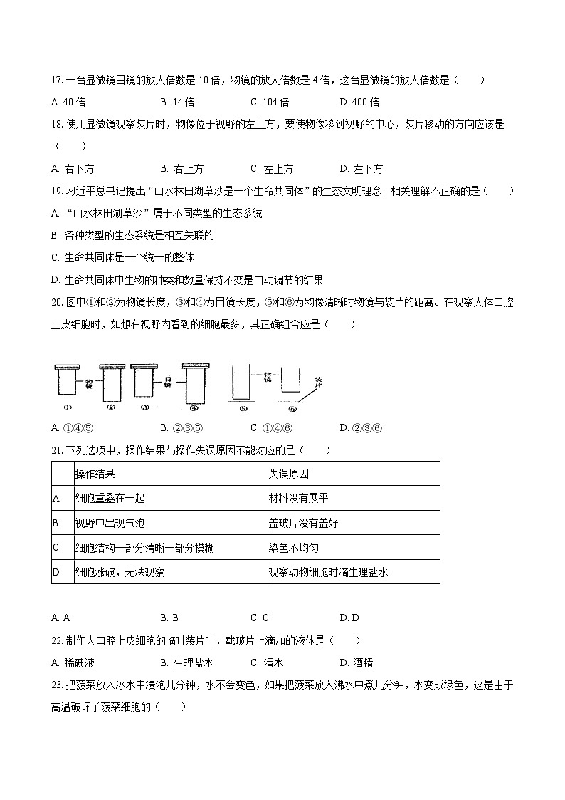2023-2024学年山东省临沂市河东区育杰学校七年级（上）月考生物试卷（10月份）（含解析）第3页