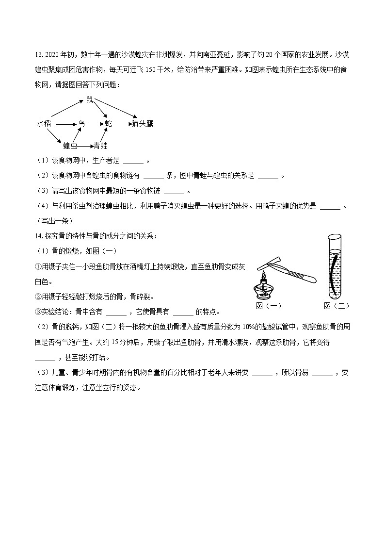 2023-2024学年安徽省淮南市凤台县八年级（上）第一次学情检测生物试卷（含解析）第3页