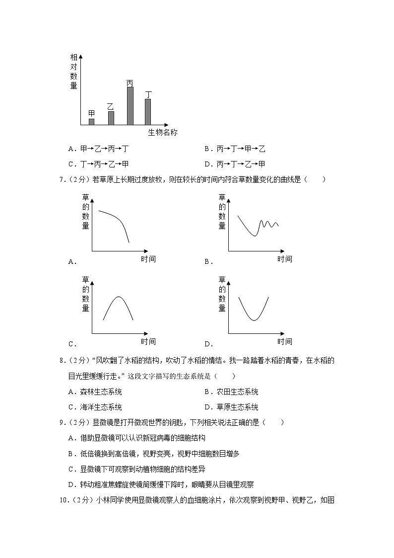 河南省南阳市内乡县灌涨镇初级中学2023-2024学年七年级上学期月考生物试卷（10月份）02
