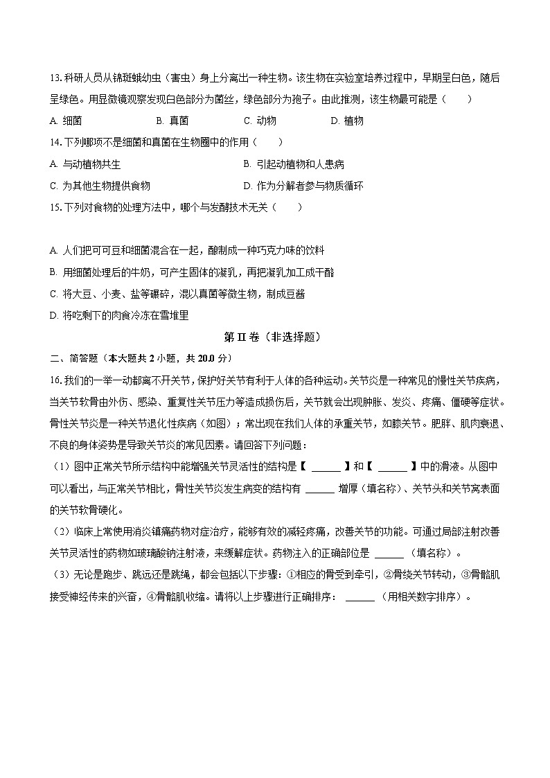2023-2024学年陕西省西安市爱知中学八年级（上）第一次月考生物试卷（含解析）03