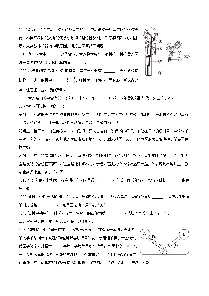 2023-2024学年安徽省淮南市西部地区八年级（上）月考生物试卷（10月份）（含解析）03