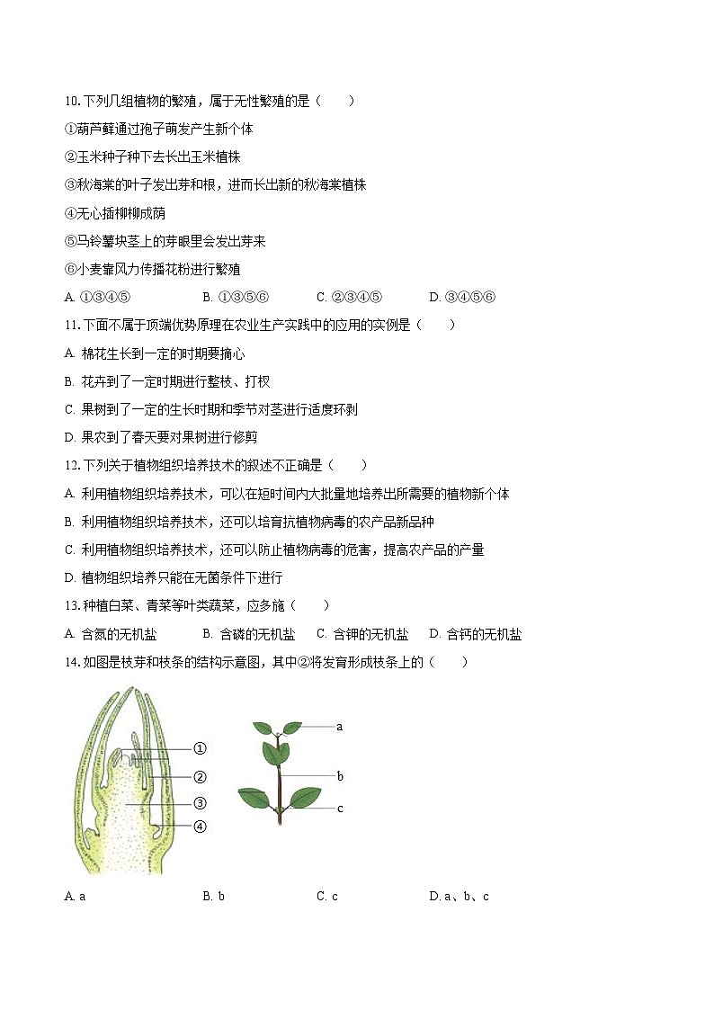 2023-2024学年山东省济南市章丘区双语学校八年级（上）月考生物试卷（10月份）（含解析）03