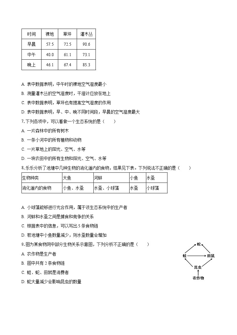 2023-2024学年河南省济源市北海中学七年级（上）第一次月考生物试卷（含解析）02