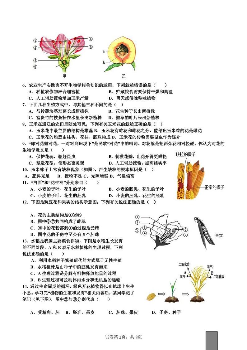 山东省乐陵市孔镇中学2023-2024学年八年级上学期第一次月考生物试题02