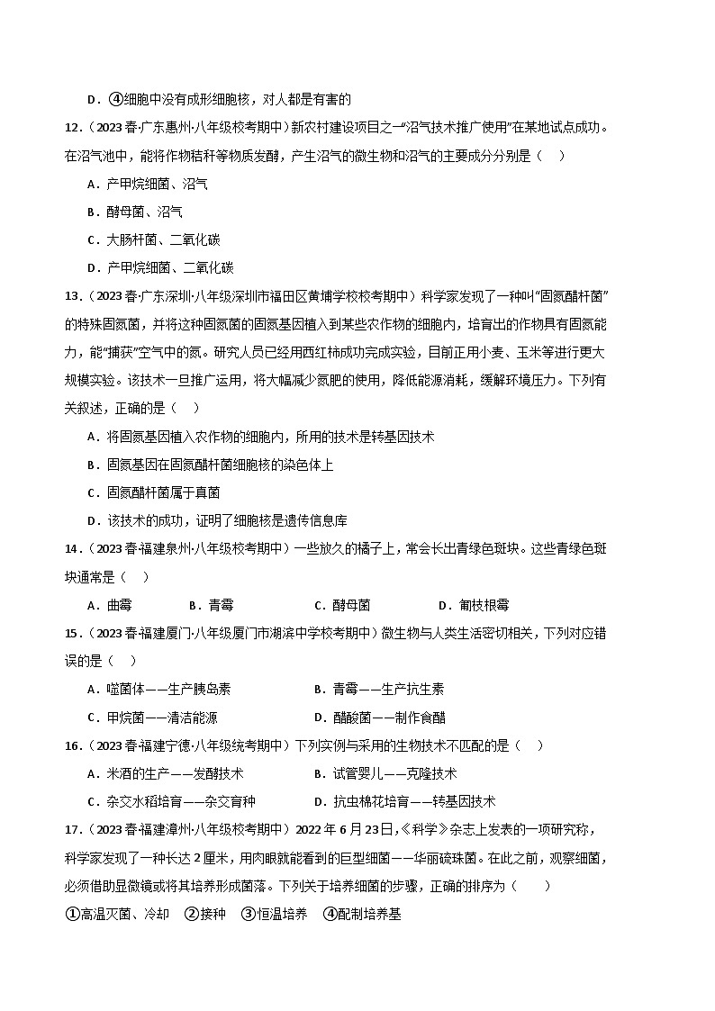 【期中真题】（人教版）2023-2024学年八年级生物上学期期中真题分类专题汇编 专题04 细菌、真菌和病毒-试卷.zip03