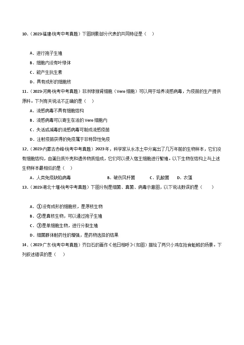 【期中真题】（人教版）2023-2024学年八年级生物上学期期中真题分类专题汇编-高频选择题  （原卷版）第3页