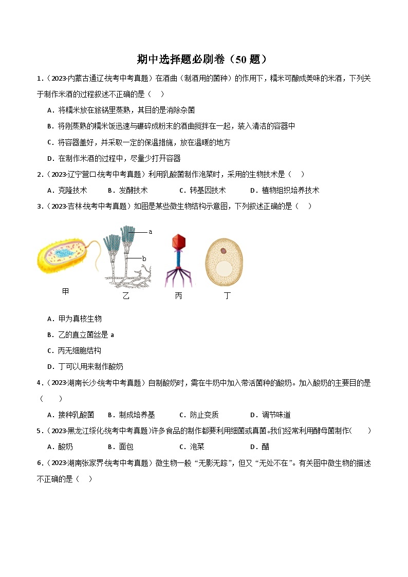 【期中真题】（人教版）2023-2024学年八年级生物上学期期中真题分类专题汇编-高频选择题  （原卷版）01